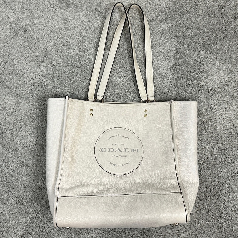 Coach Field Tote 30 Womens Large Chalk White Pebbled Leather